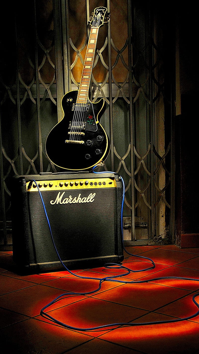Marshall, electric, guitar, heavy, metal, music, red, rock, sound, speaker, HD phone wallpaper