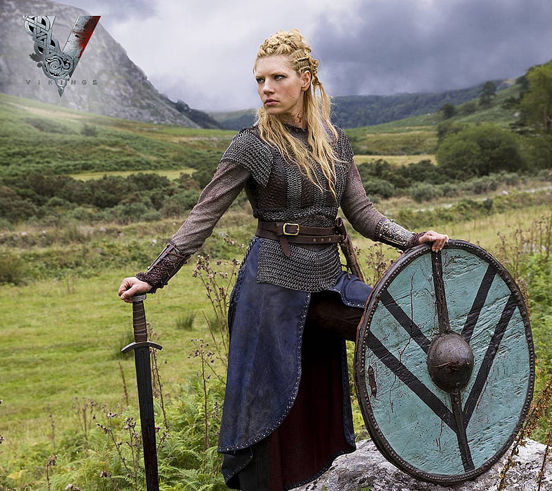 Lagertha - VIKINGS, android, galaxy, history, lagertha, shield, sword, vikings, HD wallpaper