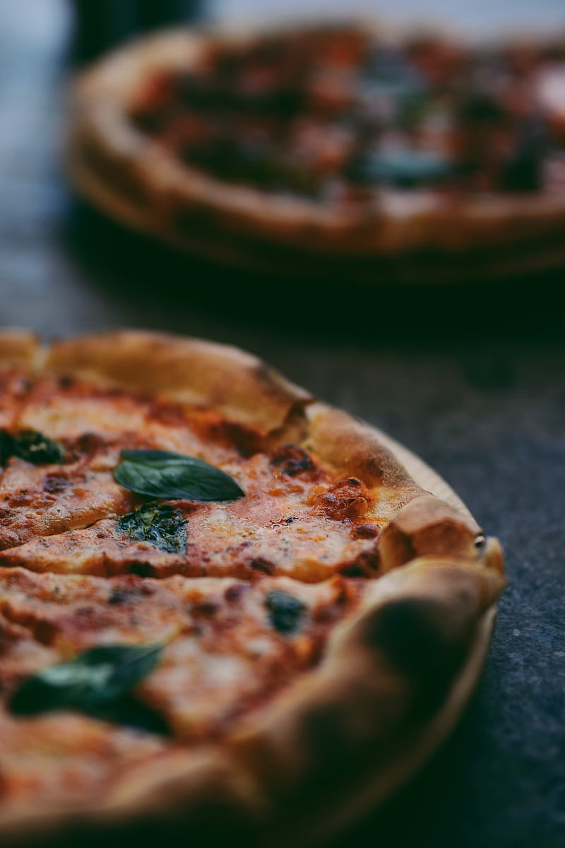 selective focus graphy of two pizzas, HD phone wallpaper