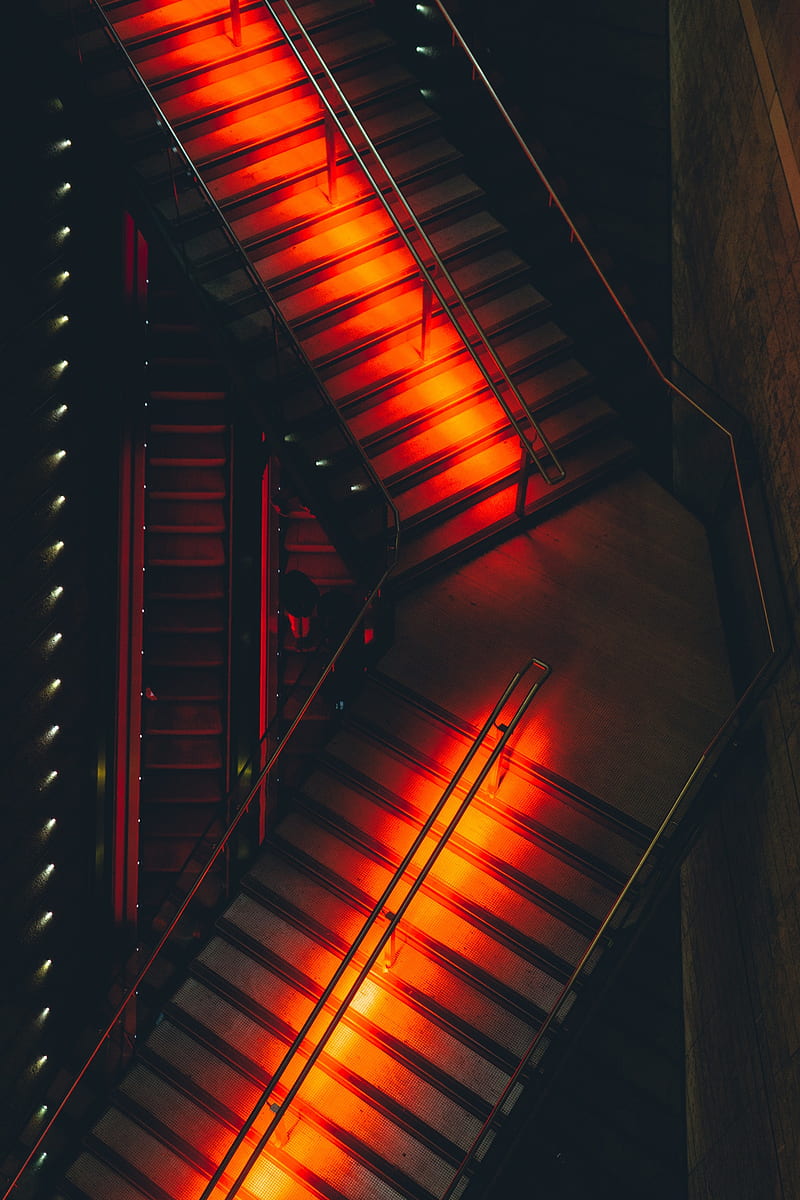 architecture, building, stairs, lights, neon, portrait display, wall, top view, HD phone wallpaper