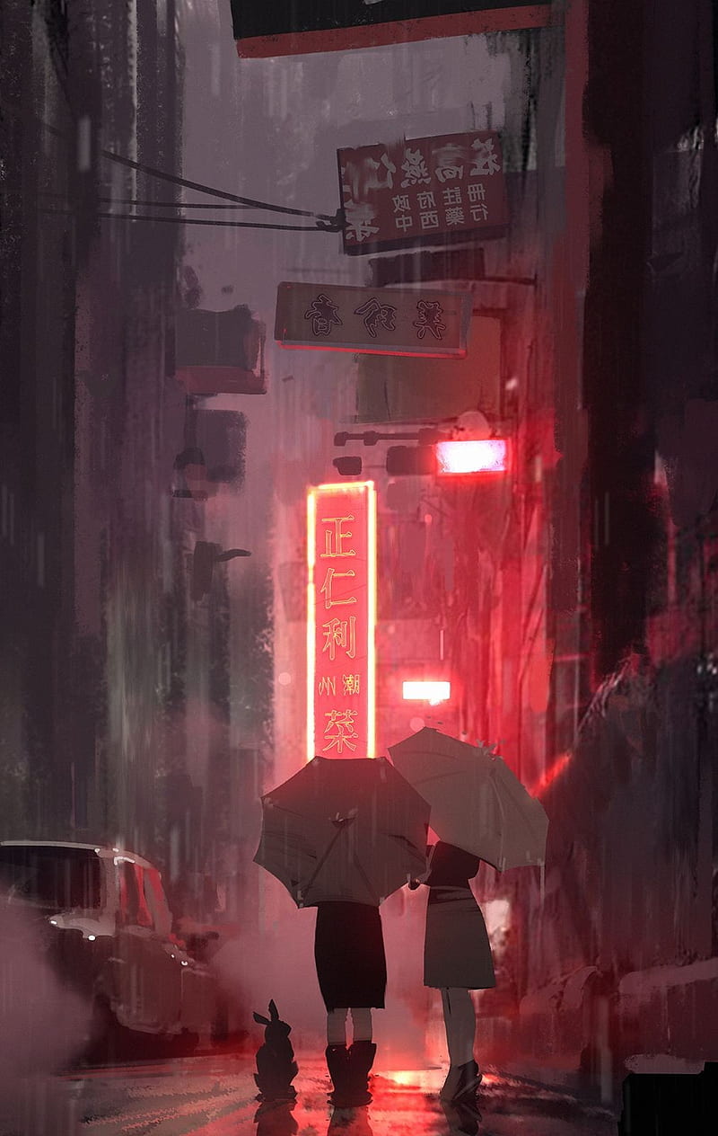 Anime girls, neon, rain, night, umbrella, snatti89, Atey Ghailan, HD phone  wallpaper | Peakpx