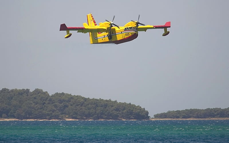 Seaplane in Croatia, water, plane, Croatia, seaplane, sky, sea, HD wallpaper