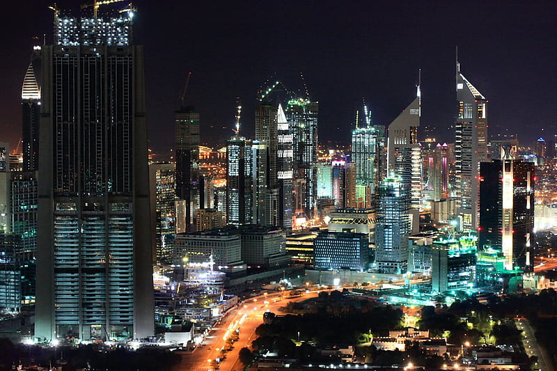 Dubai Skyline, architecture, modern, middle east, cityscape, skyline, emirates, dubai, arab, HD wallpaper