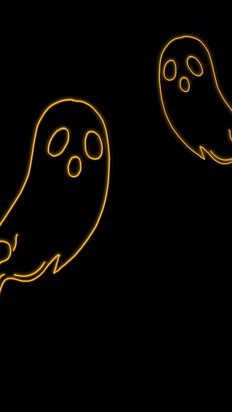 two ghosts on black, 31 October, amoled, autumn, dark, halloween, neon, scary, HD phone wallpaper