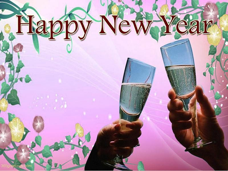 Happy New Year, text, toast, flowers, abstract, HD wallpaper