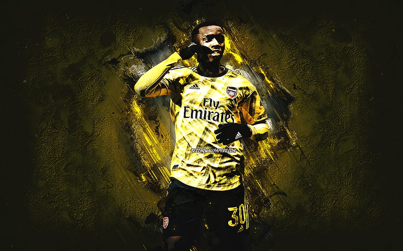 Eddie Nketiah, English football player, Arsenal FC, portrait, yellow stone background, Premier League, football, England, HD wallpaper