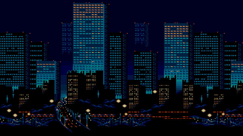 City Buildings Lights 8 Bit, city, buildings, lights, 8-bit, HD wallpaper