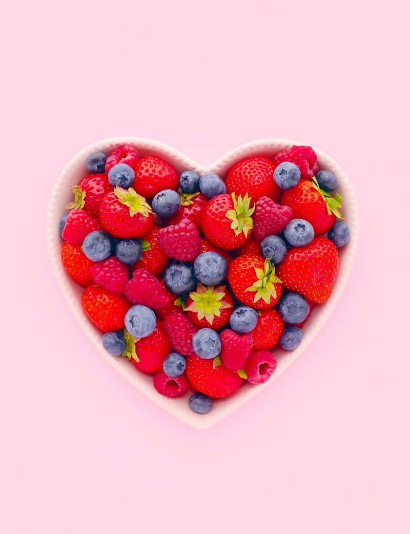 strawberries, raspberries, blueberries, berries, bowl, HD phone wallpaper