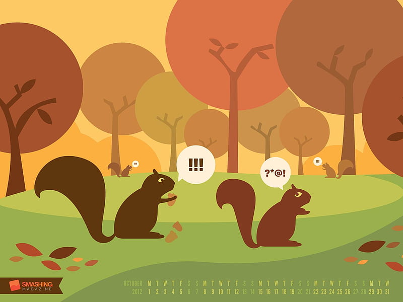 Autumn Squirrels-October 2012 calendar, HD wallpaper
