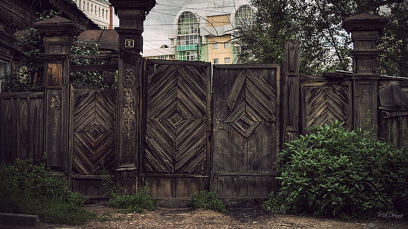 Old But Never Forgoten VIII, fence, gate, garden, trees, old, wood, vintage, HD wallpaper