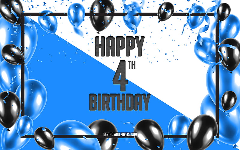 Happy 4th Birtay, Birtay Balloons Background, Happy 4 Years Birtay, Blue Birtay Background, 4th Happy Birtay, Blue Black Balloons, 4 Years Birtay, Colorful Birtay Pattern, Happy Birtay Background, HD wallpaper