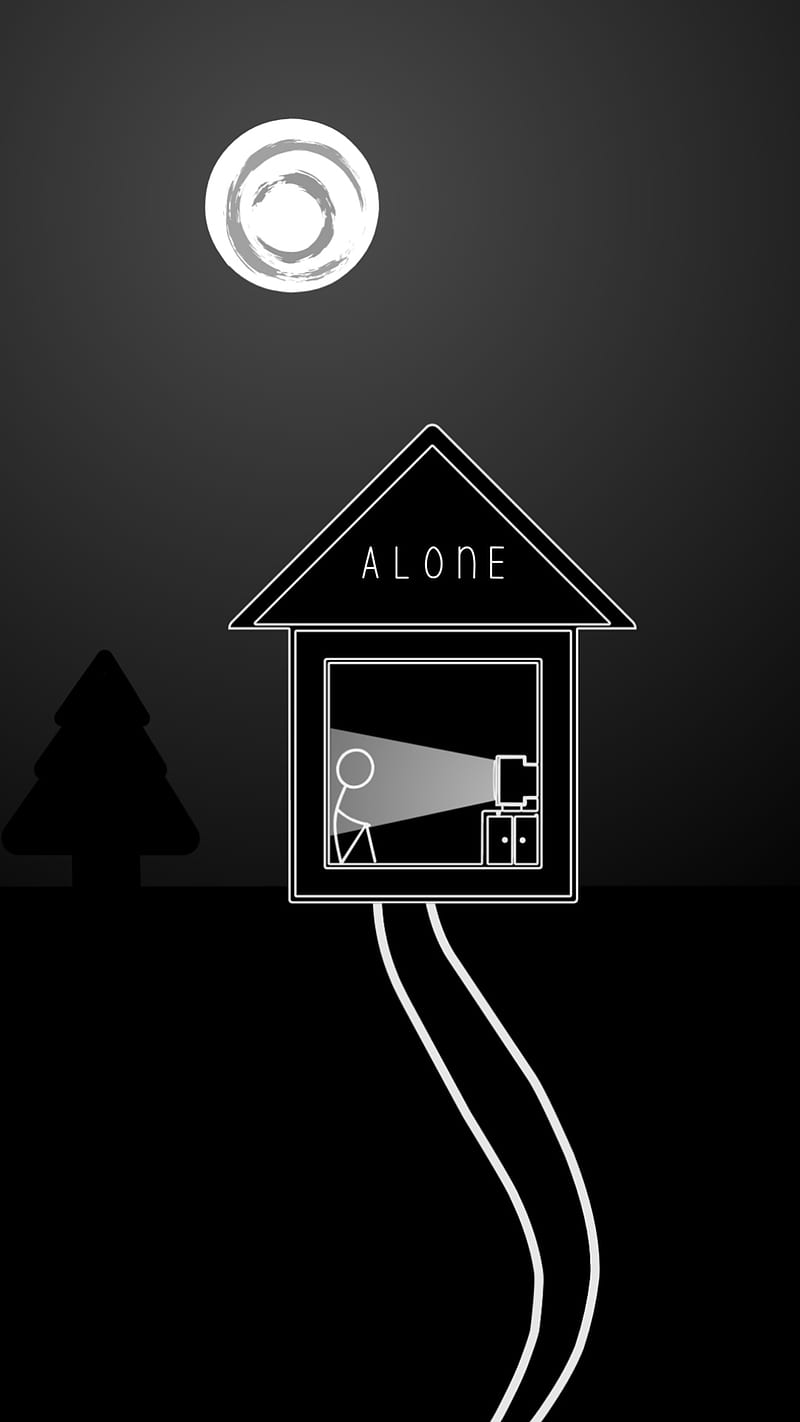 Stickman alone, black, home alone, kangskidip, night, sad, waiting, HD phone wallpaper