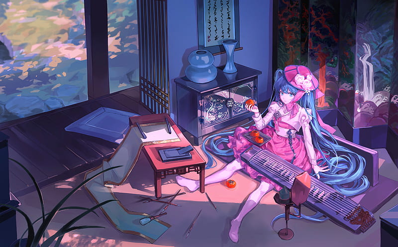 Anime, Vocaloid, Hatsune Miku, Instrument, Long Hair, Blue Hair, HD ...