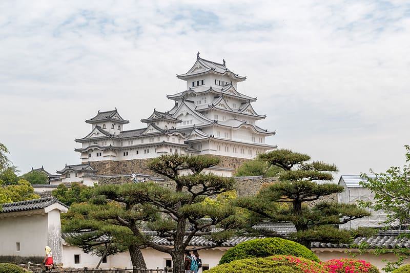 Himeji Castle, Hyogo, Japan, architecture, ancient, castle, japan, trees, HD wallpaper