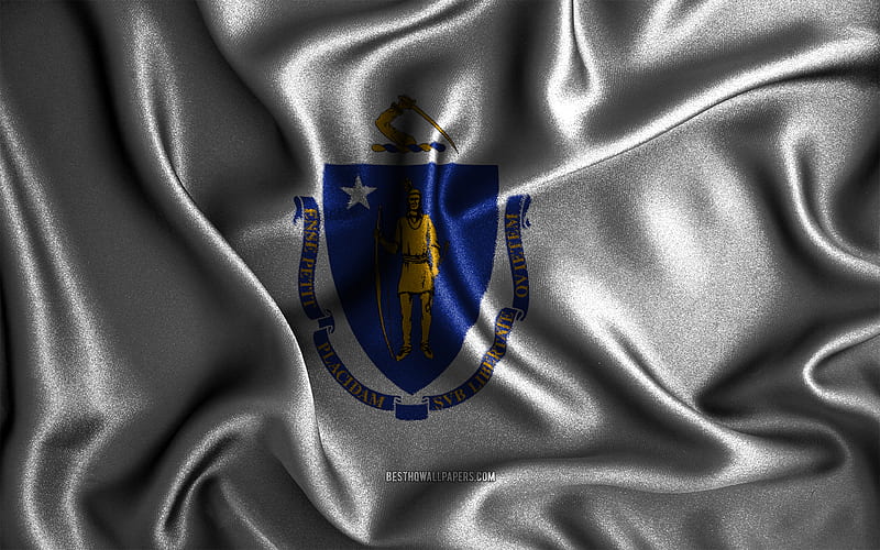Massachusetts flag silk wavy flags, american states, USA, Flag of Massachusetts, fabric flags, 3D art, Massachusetts, United States of America, Massachusetts 3D flag, US states, HD wallpaper