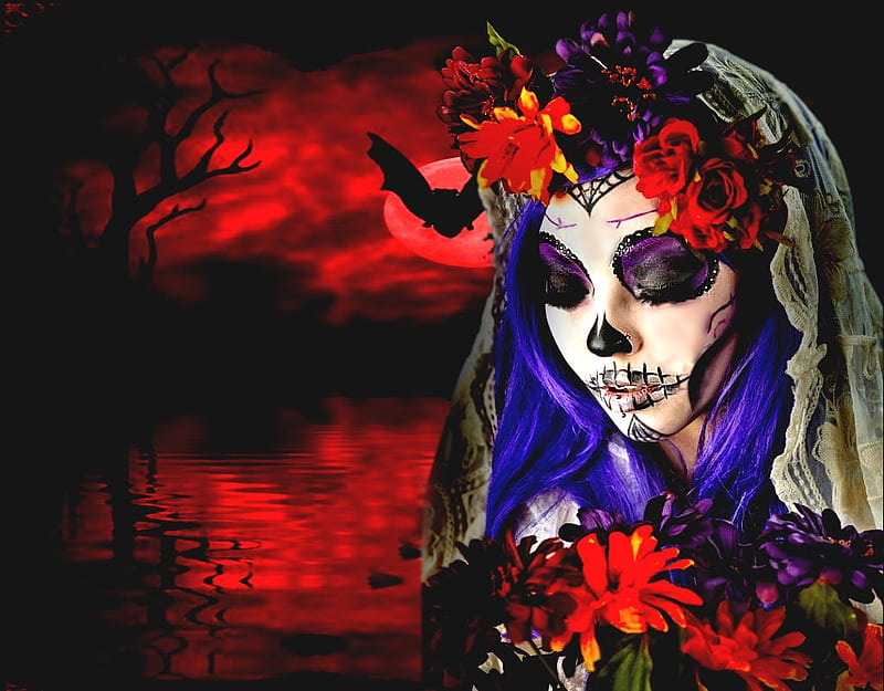 Melancholy, album, bootiful paint masks, spooky gals, , grandma gingerbread, women are special, funky hair face art, flower crown wreath, all things red, color on black, masking you to join, red on black or reverse, female trendsetters, HD wallpaper