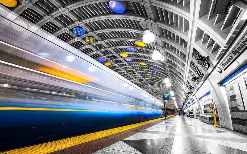 subway station in long exposure, subway, train, station, long exposure, lights, HD wallpaper