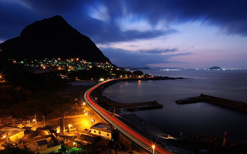 night view seaside-Cities graphy, HD wallpaper