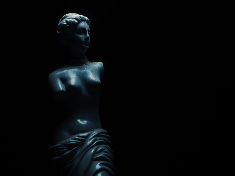 Venus, ancient, antique, blue, dark, greece, greek, sculpture, statue, woman, HD wallpaper