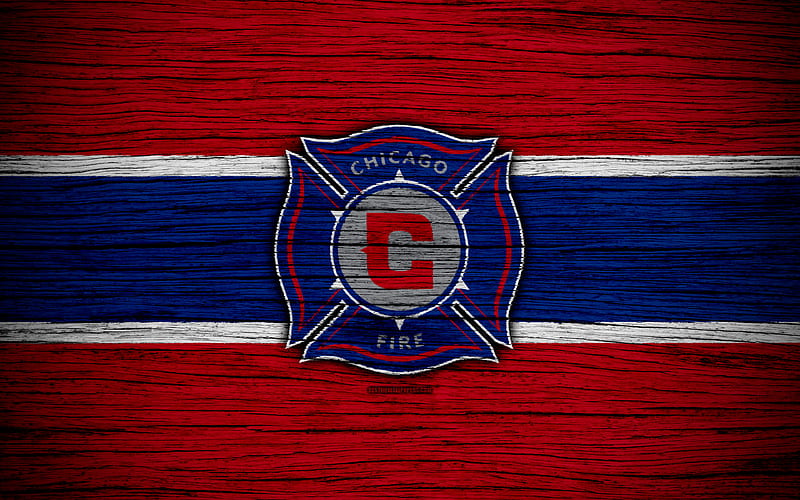 Chicago Fire MLS, wooden texture, Eastern Conference, football club, USA, Chicago Fire FC, soccer, logo, FC Chicago Fire, HD wallpaper
