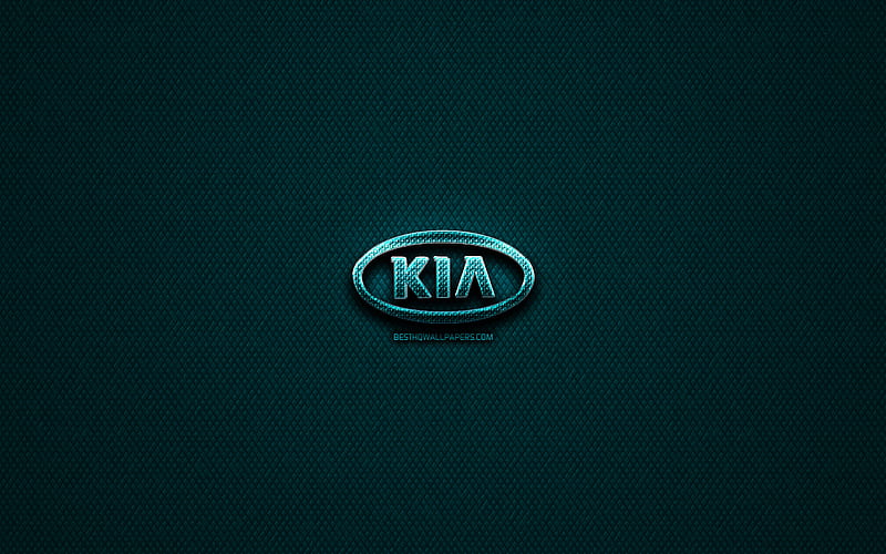 KIA glitter logo, cars brands, creative, blue metal background, KIA logo, brands, KIA, HD wallpaper