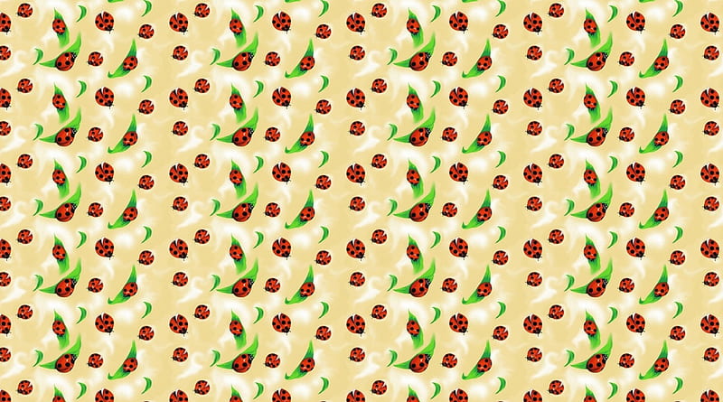Ladybug pattern, pattern, red, green, texture, ladybud, paper, white, leaf, HD wallpaper