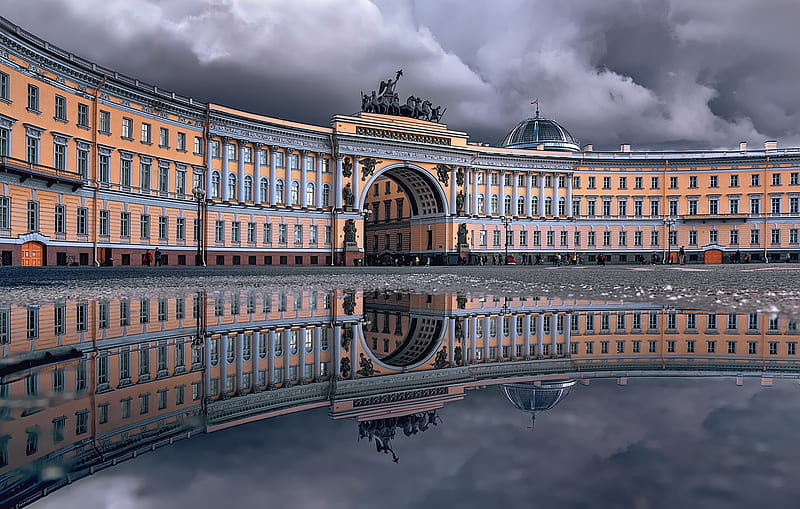 Cities, Saint Petersburg, Arch, Architecture, Building, Palace Square, Reflection, Russia, HD wallpaper