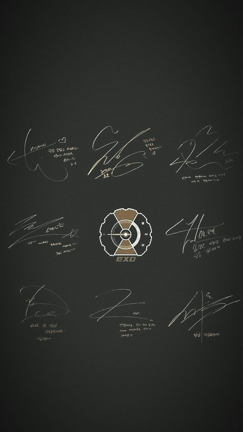Exo Signatures, kpop, kai, chen, baekhyun, chanyeol, kyungsoo, sehun, xiumin, HD phone wallpaper