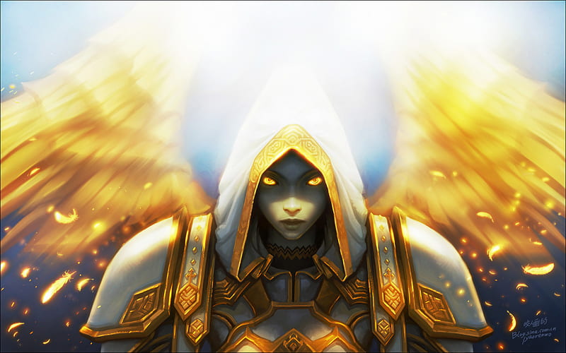 To the heavens!, arcraft, wings, sun, golden, angel, world of warcraft, game, priest, bright, aura, wow, wundead, light, HD wallpaper