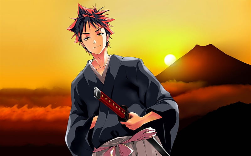 Soma Yukihira, protagonist, samurai, Shokugeki no Soma, manga, Yukihira Soma, Joichiro Yukihira son, HD wallpaper