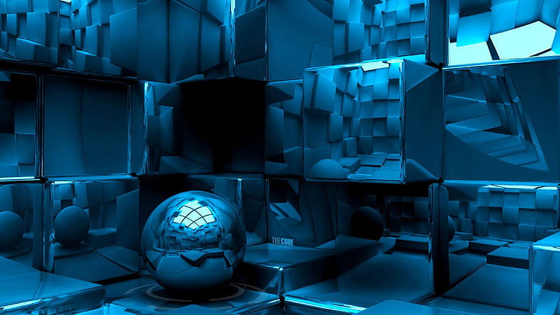 3D Reflection Balls Squares Abstract, HD wallpaper