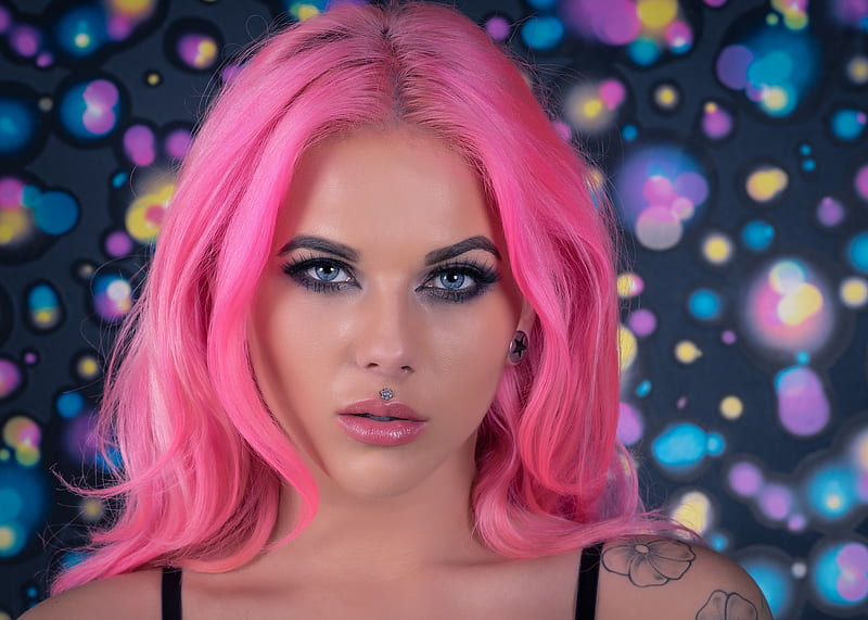 Models, Model, Blue Eyes, Face, Girl, Pink Hair, Woman, HD wallpaper