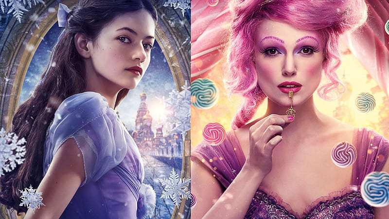 The Nutcracker and the Four Realms (2018), poster, fantasy, movie, Mackenzie Foy, Keira Knightley, collage, pink, blue, HD wallpaper