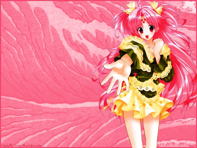 Miharu, ocean, skirt, girls bravo, ribbons, anime, lines, pink, other, HD  wallpaper | Peakpx