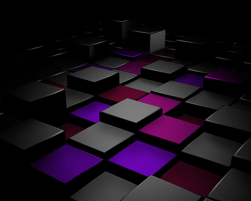 Blocks, 3d, black, blue, cube, dark, purple, HD wallpaper