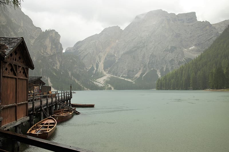 Landscape, Rain, Lakes, Mountain, Lake, Boat, , Wilderness, HD wallpaper
