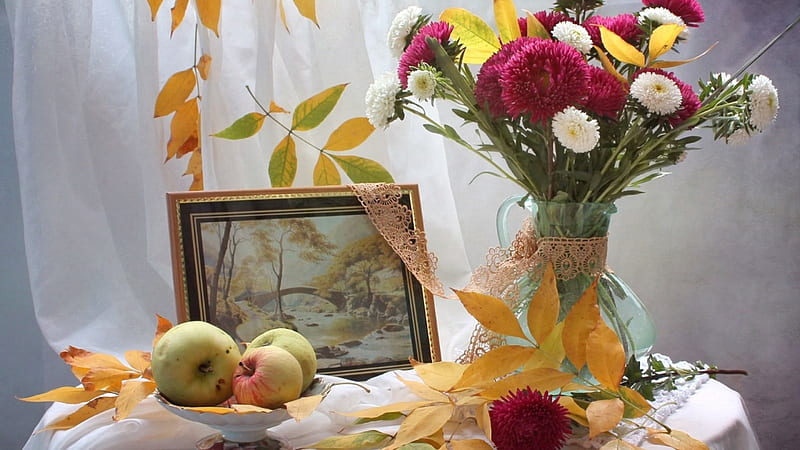 Still Life, apple, leave, autumn, bouquet, HD wallpaper
