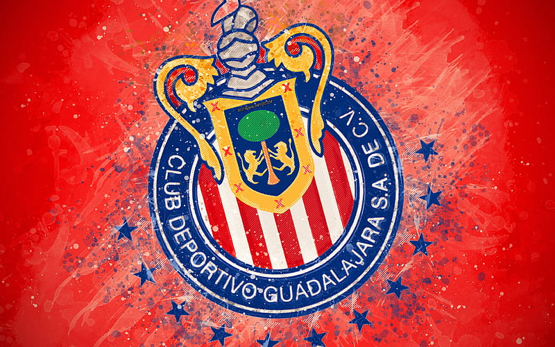 CD Guadalajara Chivas paint art, creative, Mexican football team, Liga MX, logo, emblem, red background, grunge style, Guadalajara, Mexico, football, HD wallpaper