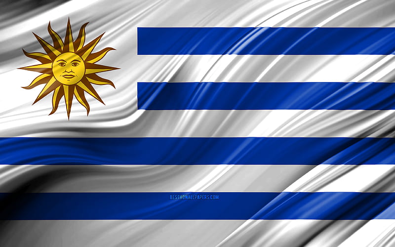 Uruguayan flag, South American countries, 3D waves, Flag of Uruguay, national symbols, Uruguay 3D flag, art, South America, Uruguay, HD wallpaper