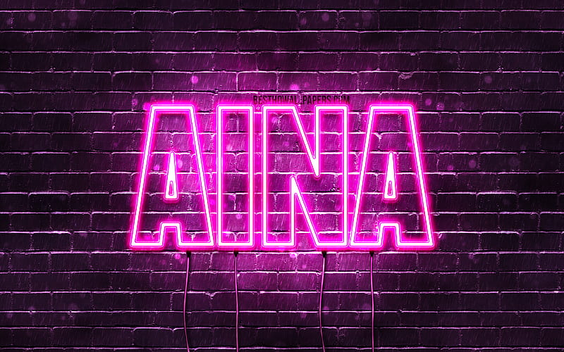 Aina with names, female names, Aina name, purple neon lights, Happy Birtay Aina, popular spanish female names, with Aina name, HD wallpaper