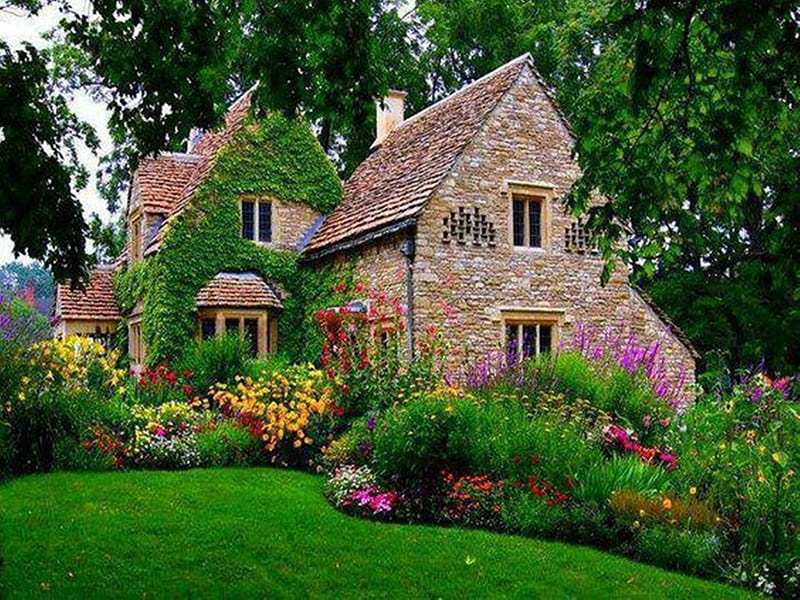tudor garden, green, houses, architecture, graphy, beauty, gardens, HD wallpaper
