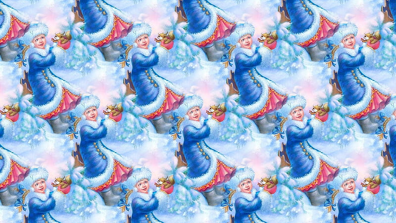 Texture, pattern, red, squirrel, craciun, christmas, winter, girl, paper, white, blue, HD wallpaper
