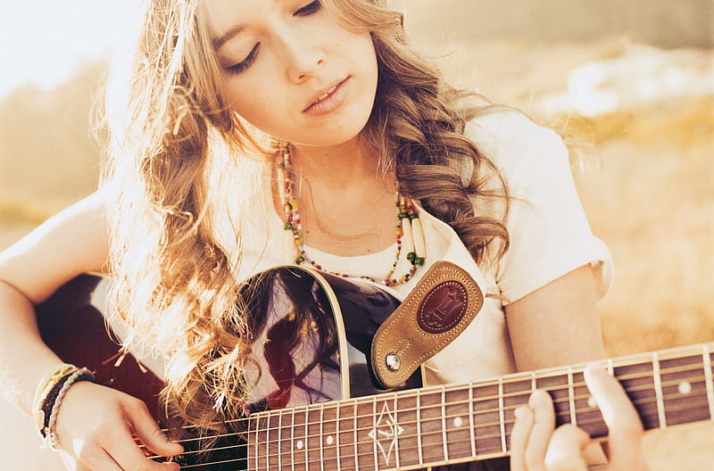 Love Song, acoustic guitar, song, guitar, girl, soft, gently, HD wallpaper