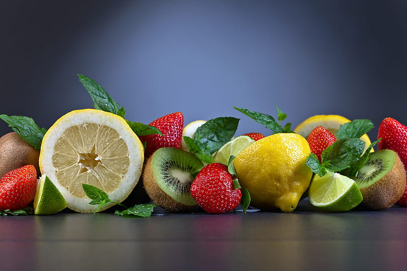 Fruits, Fruit, Kiwi, Lemon, Lime, Strawberry, HD wallpaper
