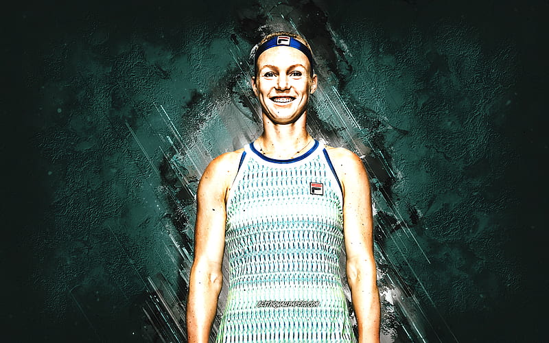 Kiki Bertens, WTA, Dutch tennis player, blue stone background, Kiki Bertens art, tennis, HD wallpaper
