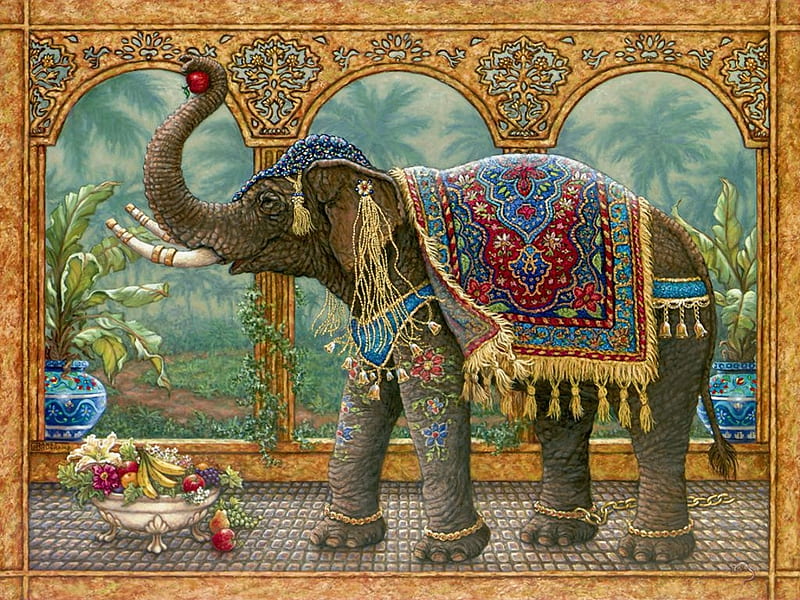 Rajah's Feast, elephant, painting, arcades, palace, artwork, HD wallpaper |  Peakpx