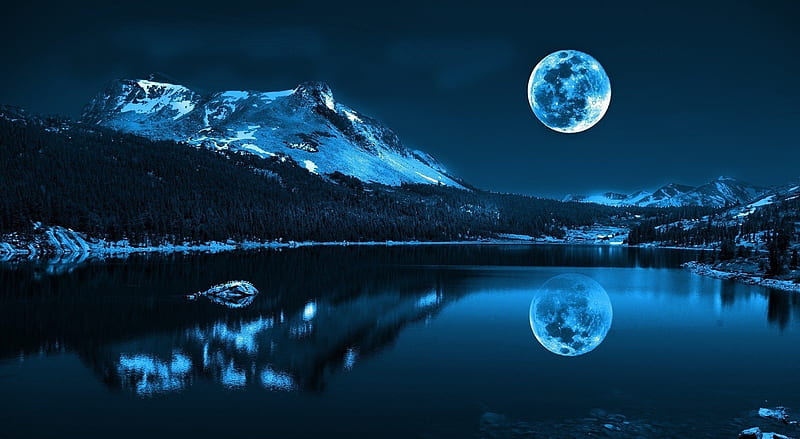 Lake on the Moon Ultra, Aero, Creative, Moon, Blue, Landscape, Lake, HD wallpaper