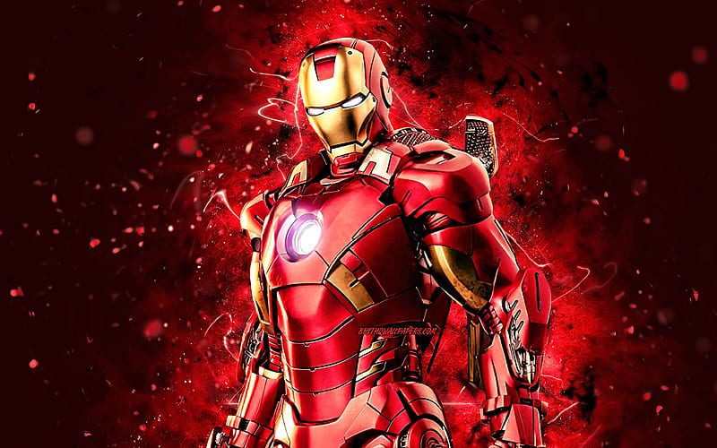 IronMan, creative, superheroes, Marvel Comics, IronMan , red neon lights, Cartoon Iron Man, HD wallpaper