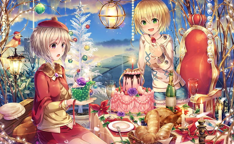 Navidad, rojo, craciun, comida, manga, sakakidani, niña, anime, flor, pareja,  Fondo de pantalla HD | Peakpx