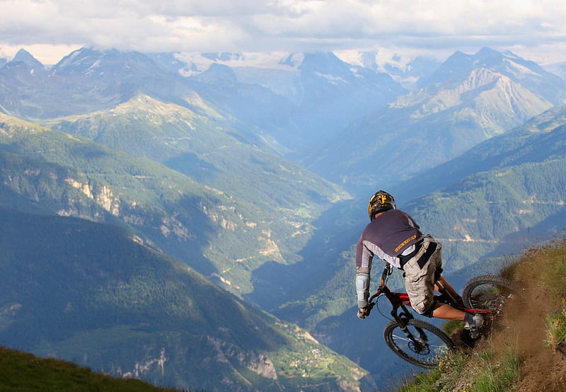 ON THE EDGE, bikes, mountainbike, biking, mountains, HD wallpaper